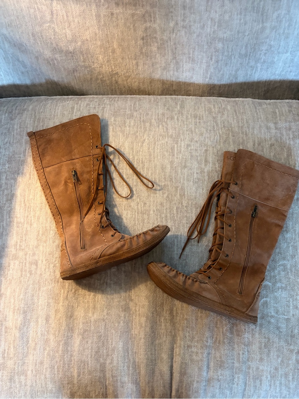 UGG Women's Lace-Up Tall Suede Moccasin Boots in Chestnut